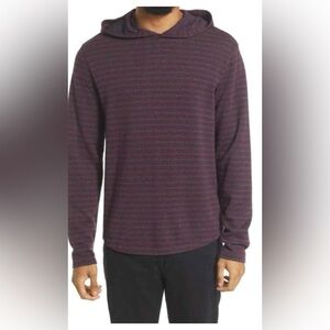 Vince Men’s Striped Hoodie Pullover in Heather Sonoma Red Size Large